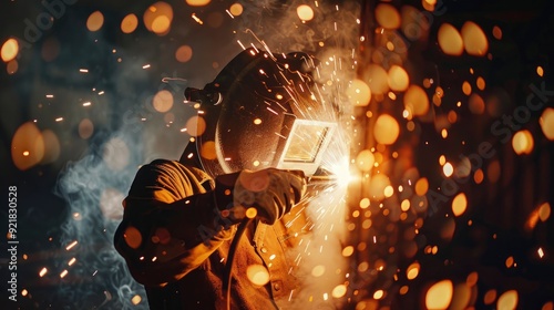 Industrial Welder Working With Sparks Flying, Skilled And Industrious