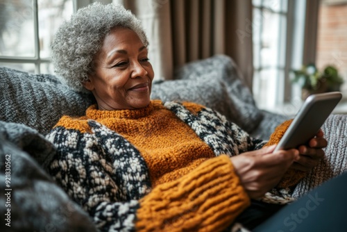 an old woman read the tablet