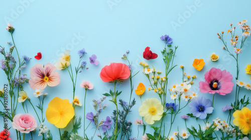 Colorful flowers on a background in pastel tones