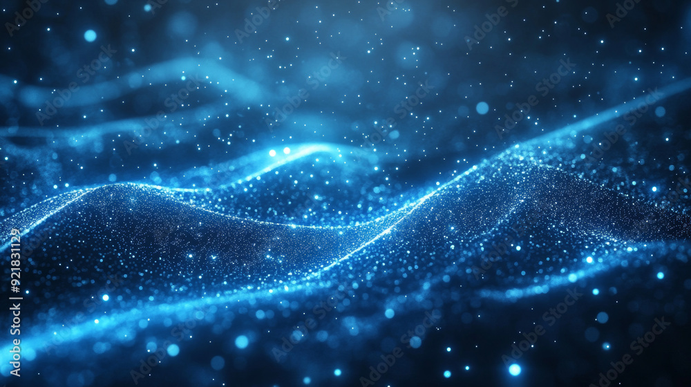 Abstract technology concept with particle connections and blue lights. Blue color abstract screen showcasing high-speed internet technology. Abstract technology concept with particle connections and blue lights. Blue color abstract screen showcasing high-speed internet technology.