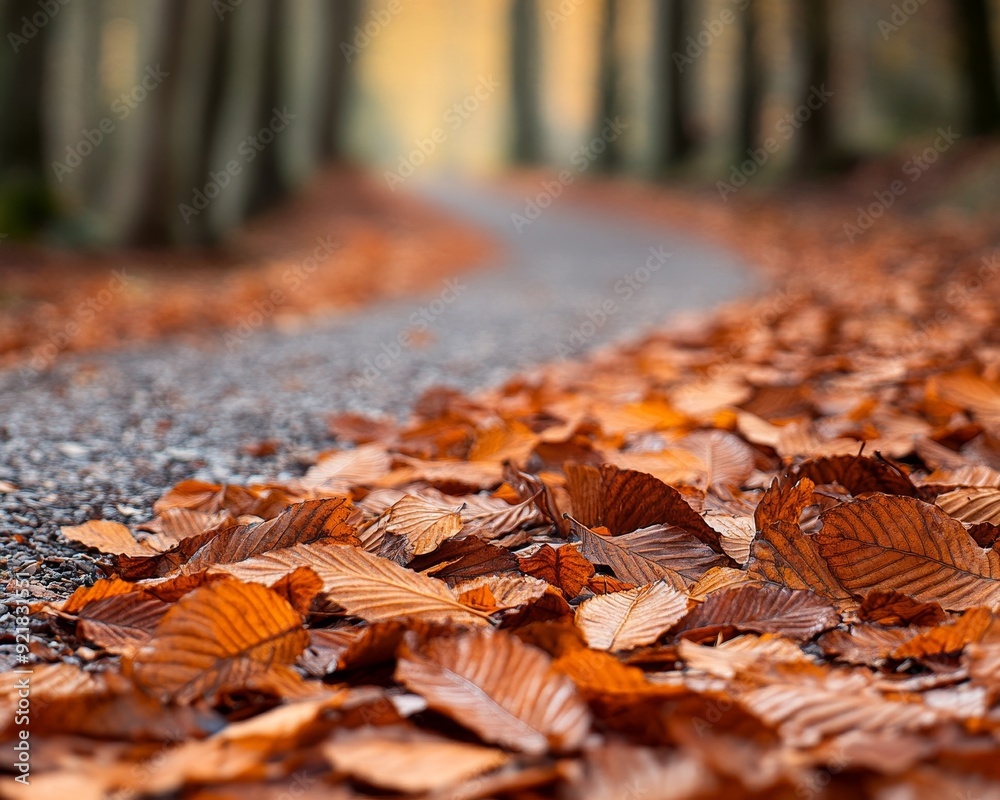 A serene path blanketed with orange leaves, capturing the essence of autumn in a tranquil forest setting. A serene path blanketed with orange leaves, capturing the essence of autumn in a tranquil forest setting.