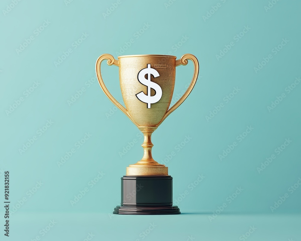 A shiny golden trophy featuring a dollar sign, symbolizing financial success and achievement. Perfect for motivational themes. A shiny golden trophy featuring a dollar sign, symbolizing financial success and achievement. Perfect for motivational themes.