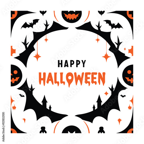  Vintage Creepy Halloween Frame Vector.