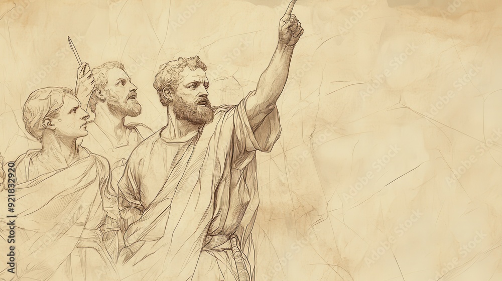 Fototapeta premium Biblical Illustration of 1 Samuel: Saul Defeats the Ammonites, Shows Mercy, Attributes Victory to the Lord