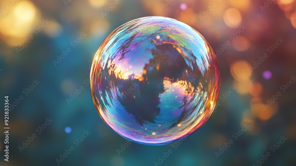 A Single Soap Bubble With A Colorful Iridescent Sheen A Single Soap Bubble With A Colorful Iridescent Sheen