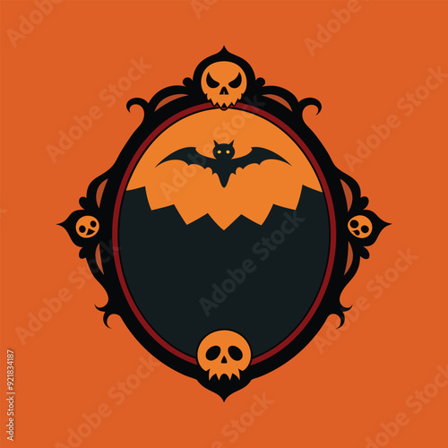  Vintage Creepy Halloween Frame Vector.