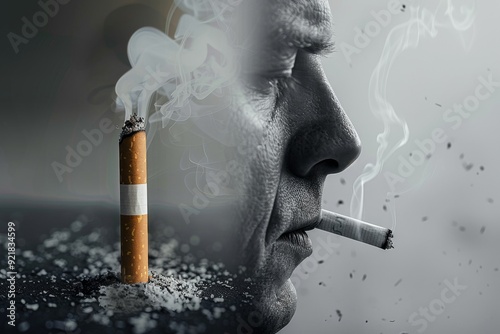 Man smoking with a haunting trail of smoke depicting the persistent pull of nicotine addiction photo
