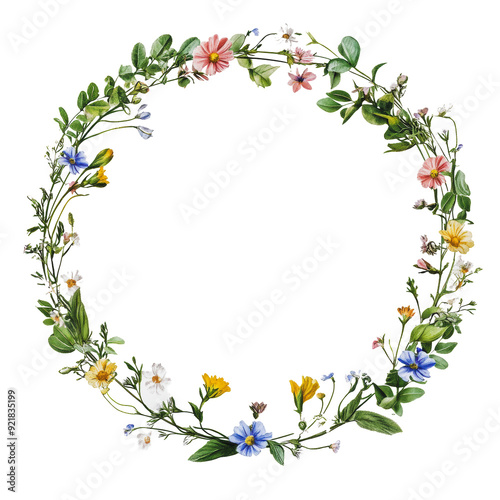 PNG Floral wreath of wildflowers on a white background