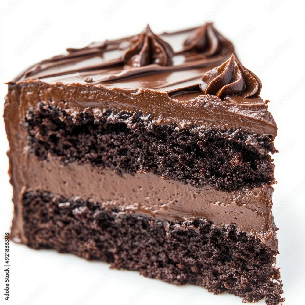 Close up of chocolate cake on an isolated white background Close up of chocolate cake on an isolated white background