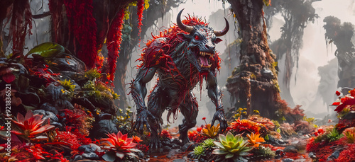 apocalypse world after mankind - rise of mutant monster – symbiot of a bull, a bear and a plant photo