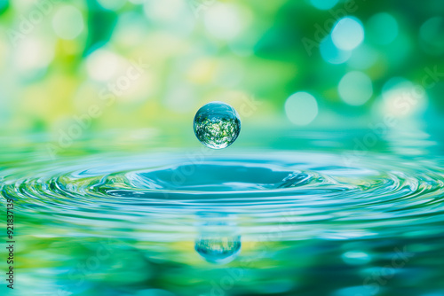 Wallpaper Mural 
A serene gift card with a clean, clear water droplet reflecting a lush landscape, symbolizing the importance of water conservation. Soft blues and greens, text "World Water Monitoring Day " Torontodigital.ca