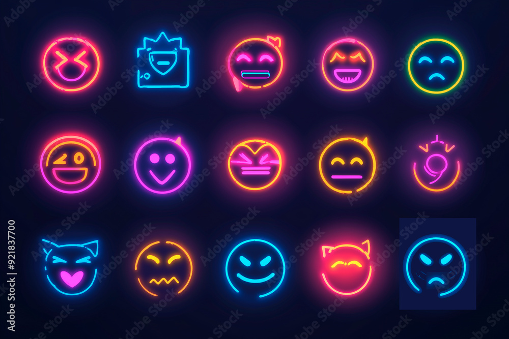 Design a collection of emojis in a cyberpunk style, featuring neon colors, glitch effects, and a dystopian futuristic aesthetic. The emojis should look digital and edgy , 100% white background
Design a collection of emojis in a cyberpunk style, featuring neon colors, glitch effects, and a dystopian futuristic aesthetic. The emojis should look digital and edgy , 100% white background