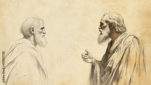 Biblical Illustration of the Medium Hesitating, Reminding Saul That He Has Outlawed Mediums and Spiritists, Bible Wall Art with Beige Background photo