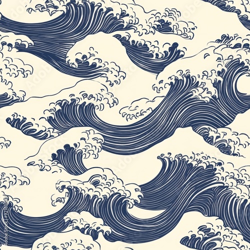 Japanese Wave Seamless Pattern - Traditional Art