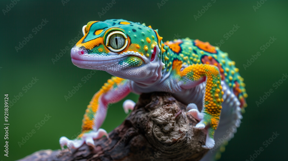 Vivid Leopard Gecko with striking colors on a branch Vivid Leopard Gecko with striking colors on a branch
