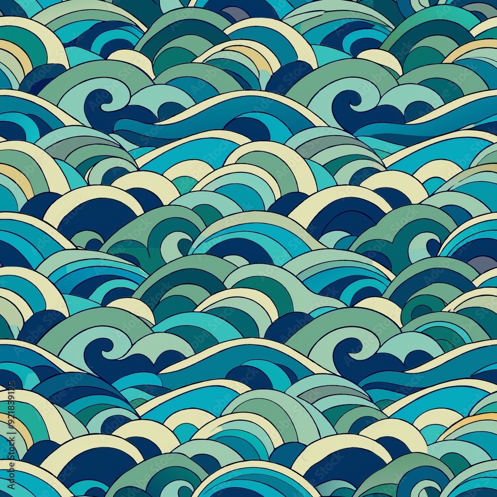 Seamless pattern of mosaic waves in cool blues and purples Seamless pattern of mosaic waves in cool blues and purples