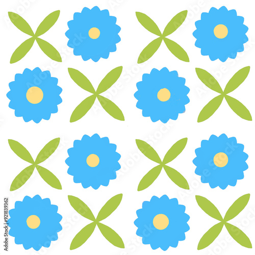 seamless floral and leaf pattern blue and green colors 