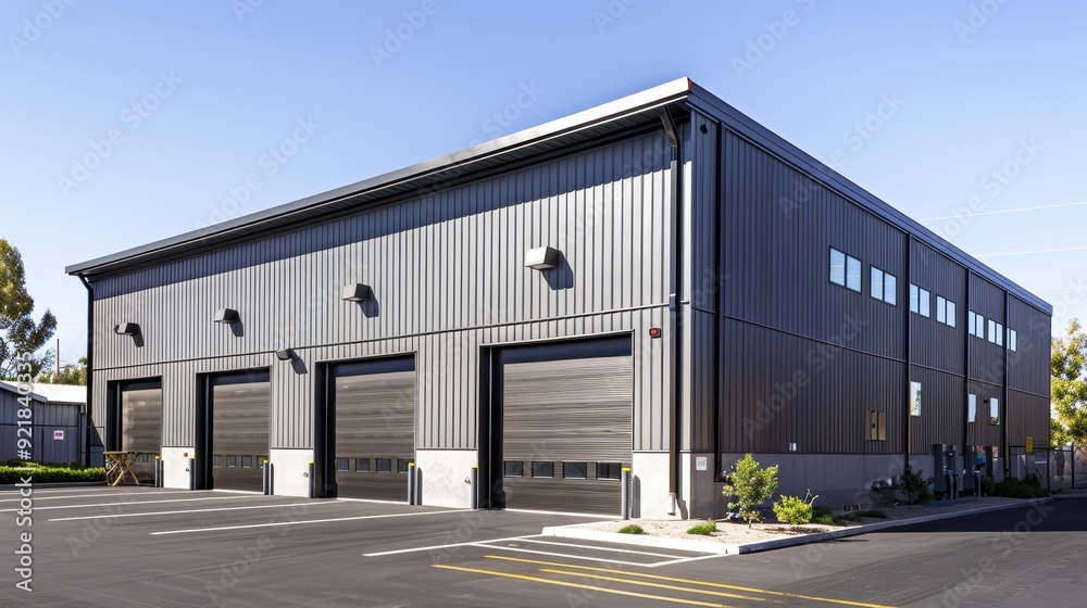Modern Industrial Building with Garage Doors Modern Industrial Building with Garage Doors