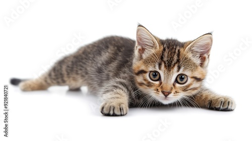 cat is playing / hunting, isolated on white background