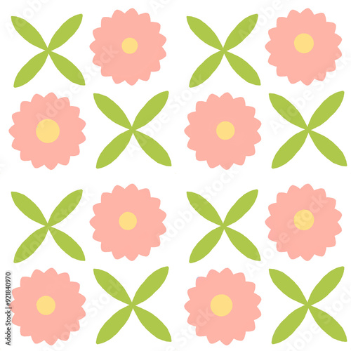 seamless floral and leaf pattern pink  and green colors 