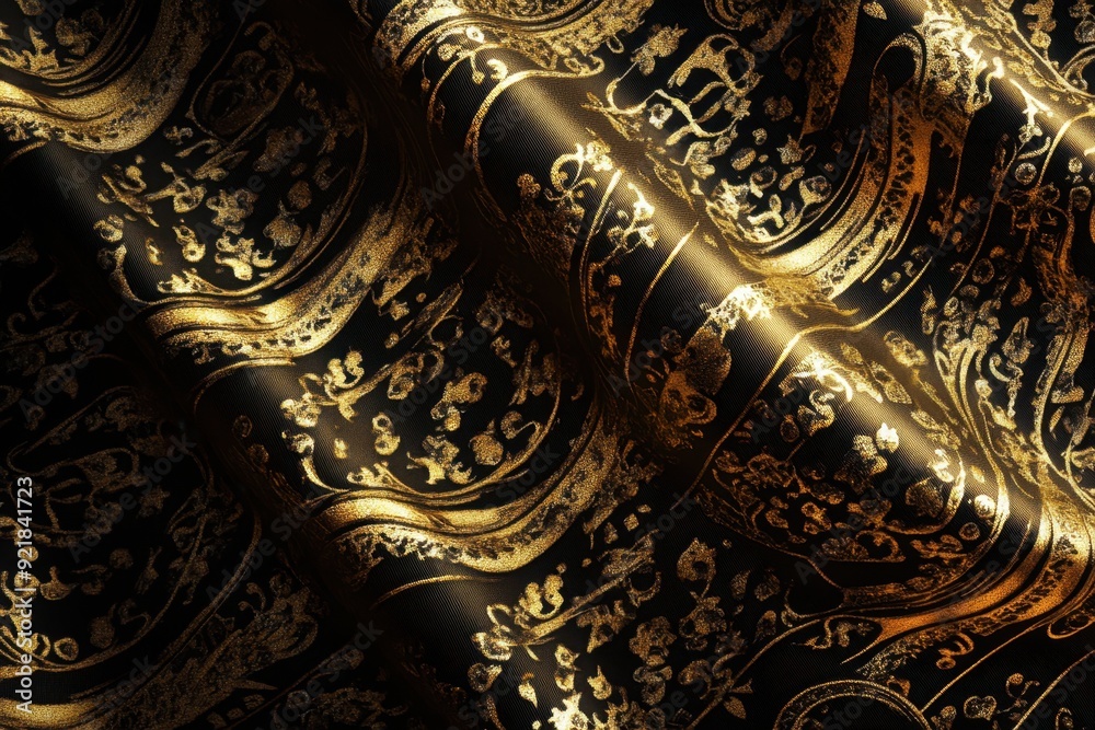Sleek black and gold background with a glossy finish and intricate patterns perfect for high-end visuals