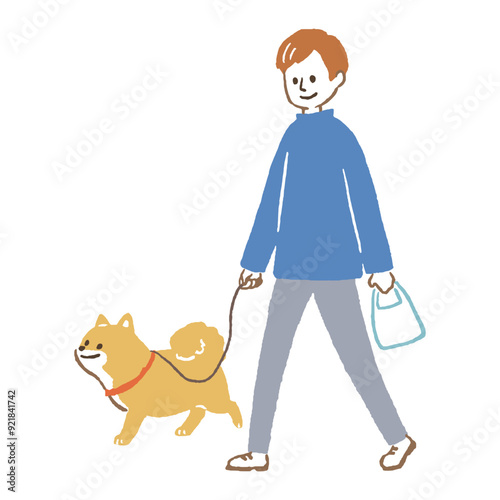 illustration of man walking with dog