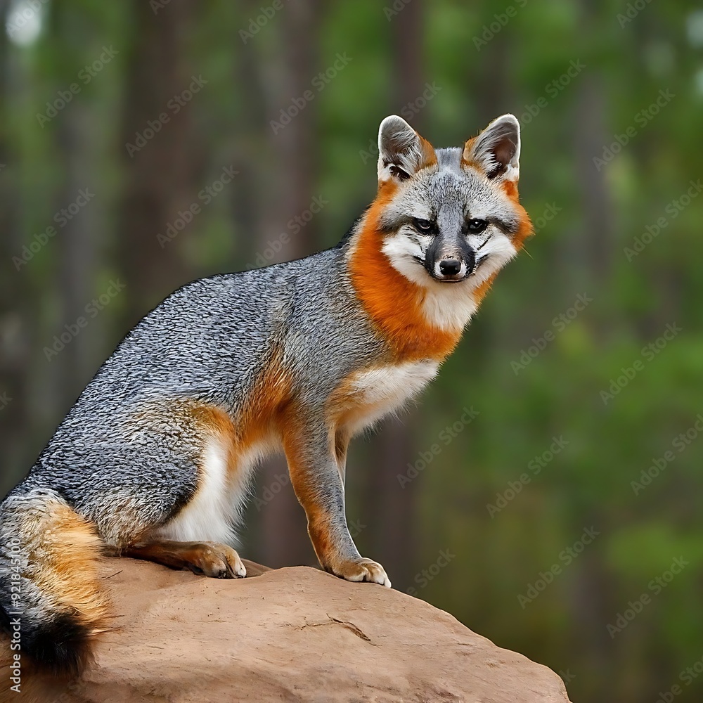 Naklejka premium Cozumel fox sits on rock