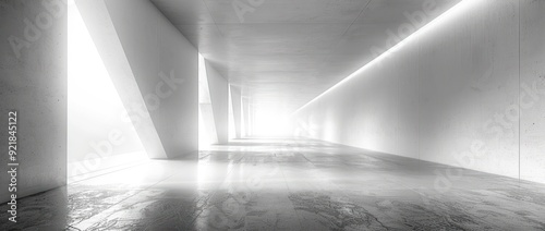 Abstract White Concrete Tunnel With Light