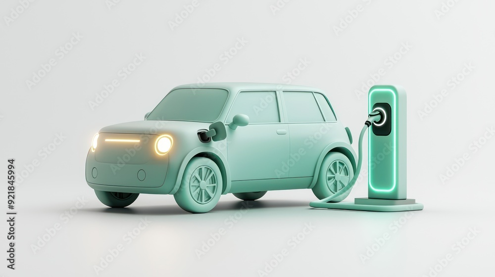 Futuristic 3D Electric Vehicle Charging Station Icon with Glowing Accents for Green Energy Innovation Visuals, Generative Ai Futuristic 3D Electric Vehicle Charging Station Icon with Glowing Accents for Green Energy Innovation Visuals, Generative Ai