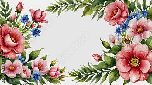 Wildflowers frame watercolor, Floral frame for wedding invitation card, white background