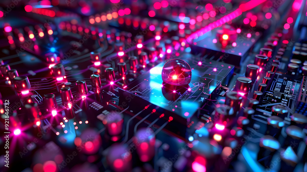 Obraz premium 3D Illustration of a Circuit Board with a Glass Sphere