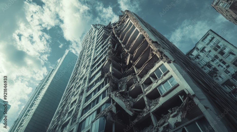 Collapsing Skyscraper in Urban Disaster Scene - Visible Foundation ...
