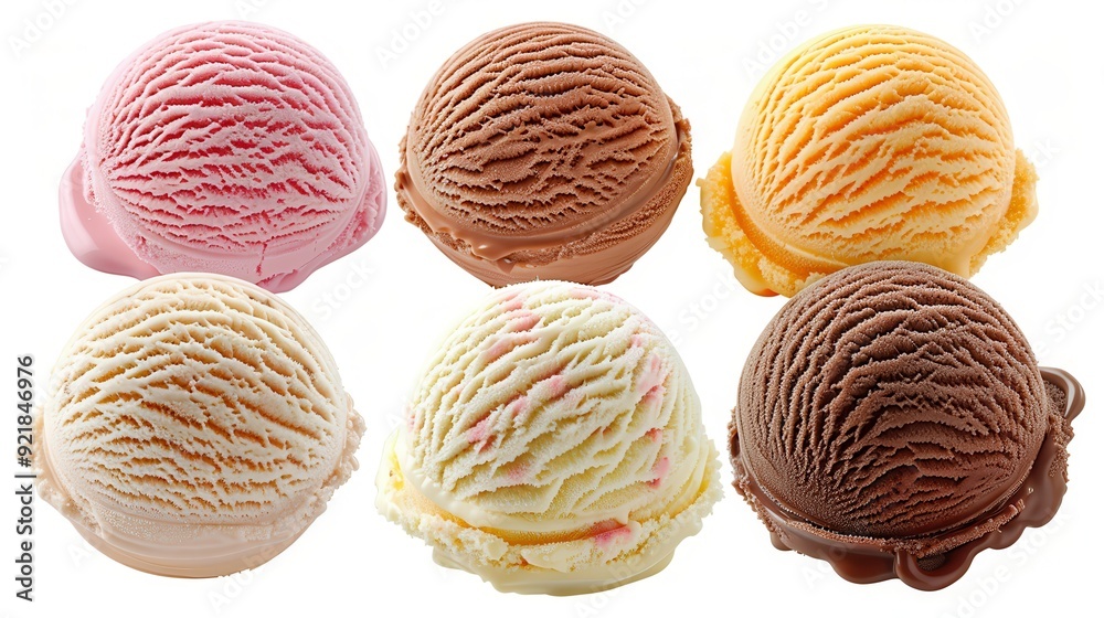 Ice Cream Scoops Collage. Isolated Ice Cream Scoops in Various Flavors