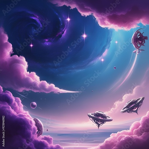 Beautiful Space Wallpaper With Small Planets Around With Galaxy Background | AI Generated

