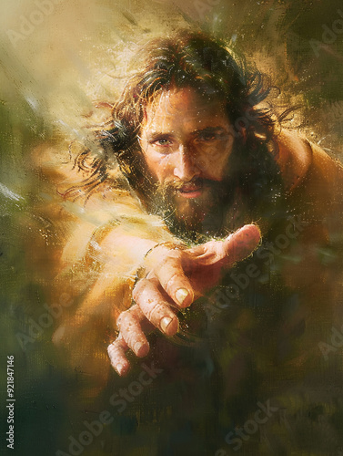 Jesus Christ reaching hand of salvation