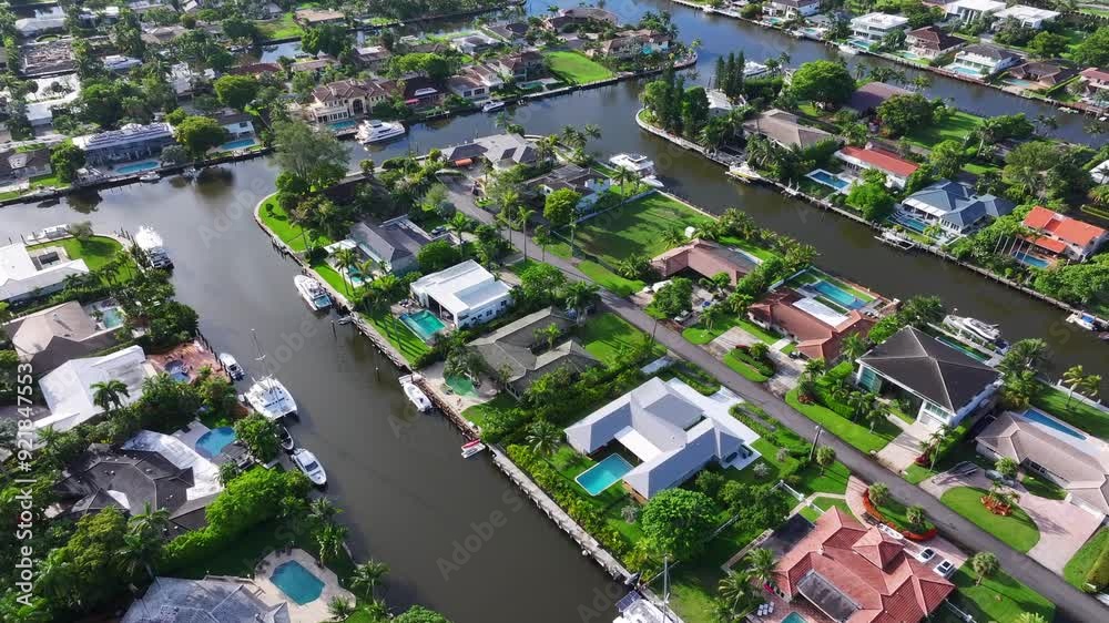 Luxurious waterfront homes with private docks along Florida