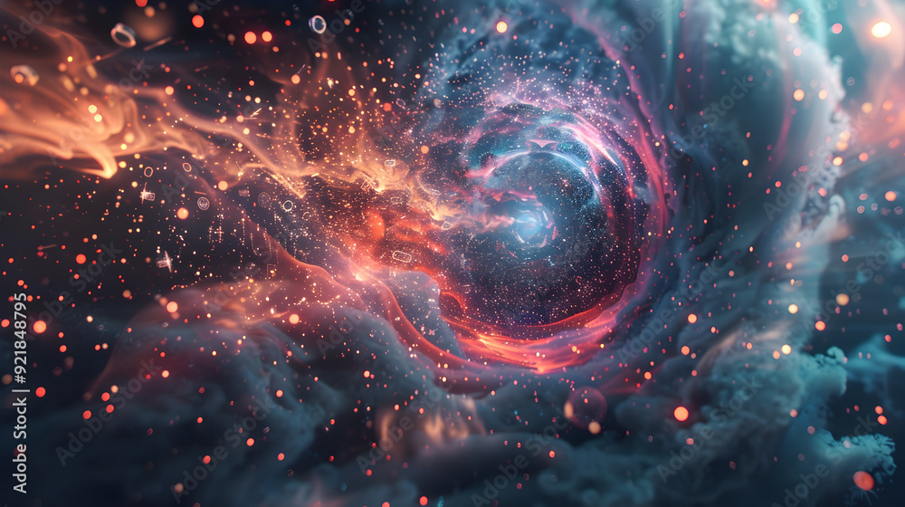 Abstract Background with Swirling Smoke and Glowing Particles Abstract Background with Swirling Smoke and Glowing Particles
