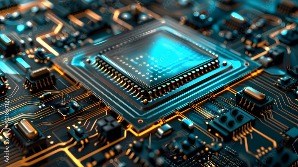 Close-up of a CPU on a Circuit Board 3D Illustration Close-up of a CPU on a Circuit Board 3D Illustration