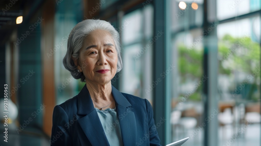 Asian Senior Businesswoman With Digital Tablet In Modern Office, Knowledgeable And Adaptive Asian Senior Businesswoman With Digital Tablet In Modern Office, Knowledgeable And Adaptive