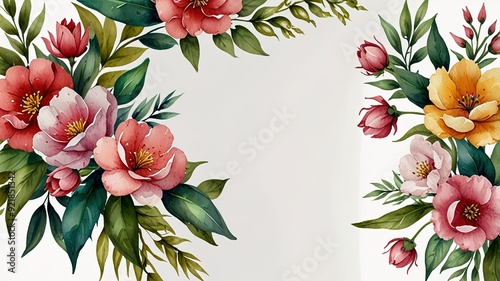 Wildflowers frame watercolor, Floral frame for wedding invitation card, white background