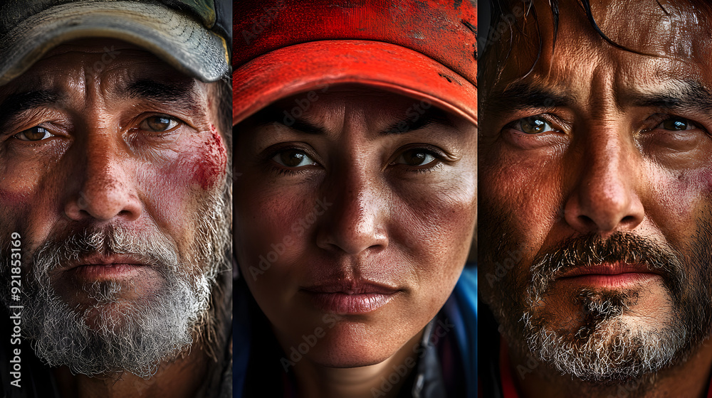 A series of close-up portraits of volunteers working in disaster relief, with determination and compassion visible in their expressions.
A series of close-up portraits of volunteers working in disaster relief, with determination and compassion visible in their expressions.