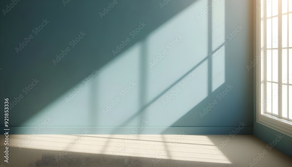 Fototapeta premium empty light cyan wall with shadows