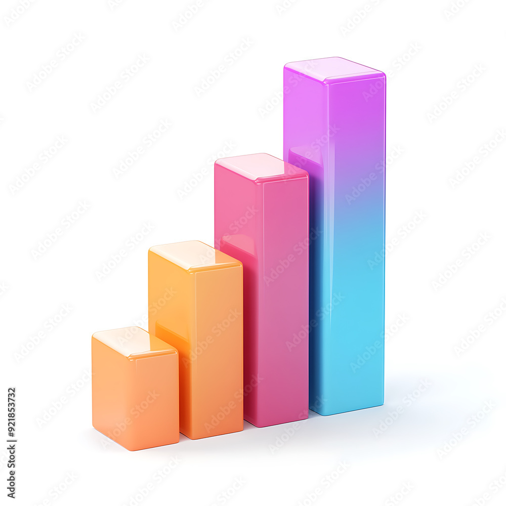 3D bar graphs, white background, the charts that display statistics and numerical values that can be easily analyzed and compared visually. 3D bar graphs, white background, the charts that display statistics and numerical values that can be easily analyzed and compared visually.