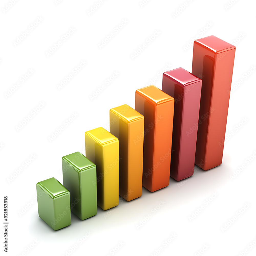 3D bar graphs, white background, the charts that display statistics and numerical values that can be easily analyzed and compared visually. 3D bar graphs, white background, the charts that display statistics and numerical values that can be easily analyzed and compared visually.