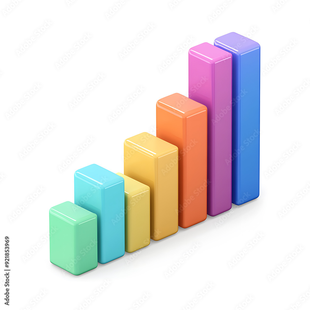 3D bar graphs, white background, the charts that display statistics and numerical values that can be easily analyzed and compared visually. 3D bar graphs, white background, the charts that display statistics and numerical values that can be easily analyzed and compared visually.
