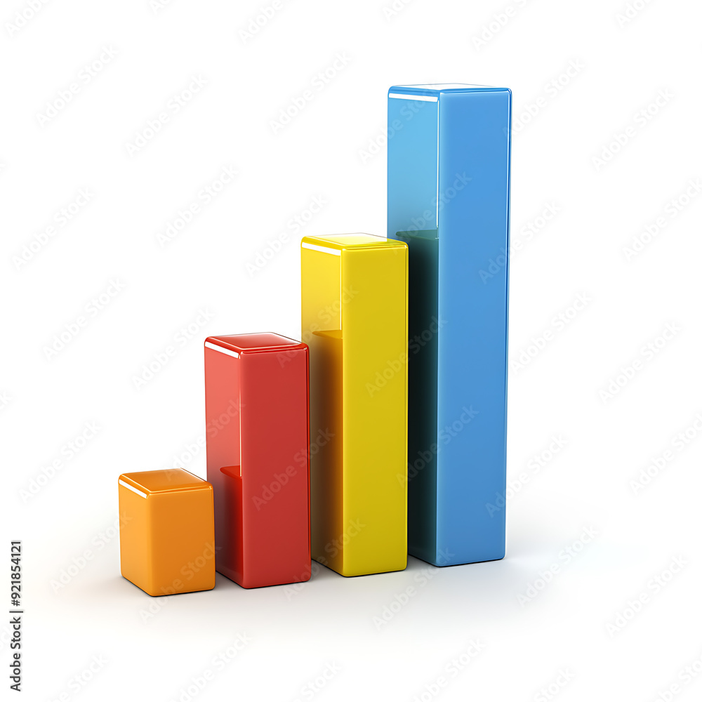 3D bar graphs, white background, the charts that display statistics and numerical values that can be easily analyzed and compared visually. 3D bar graphs, white background, the charts that display statistics and numerical values that can be easily analyzed and compared visually.