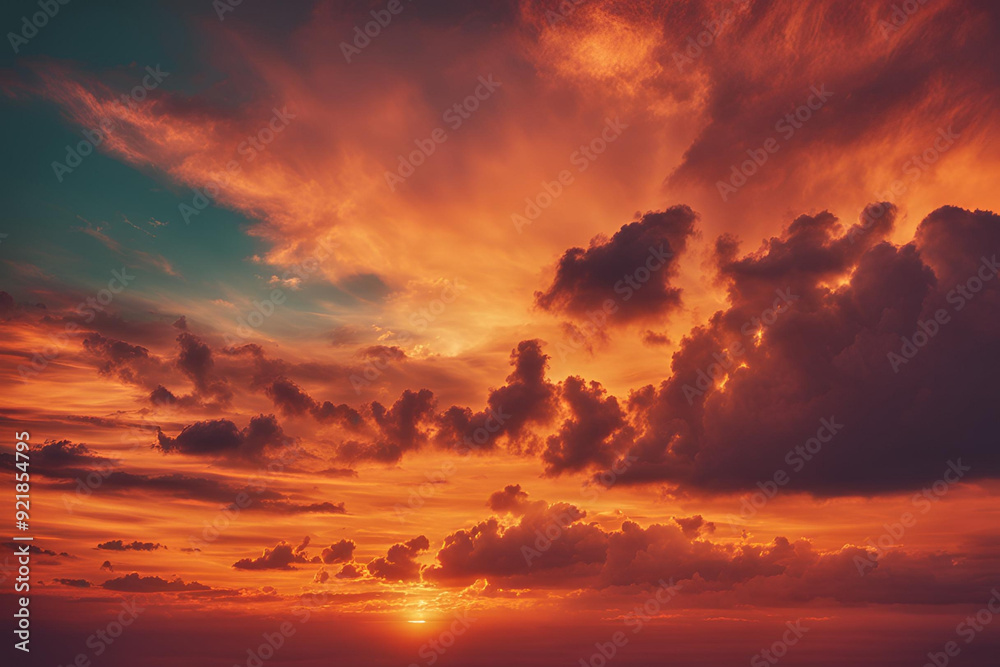 Spectacular sunset evening sky and cloud orange background. Vintage picture. Spectacular sunset evening sky and cloud orange background. Vintage picture.