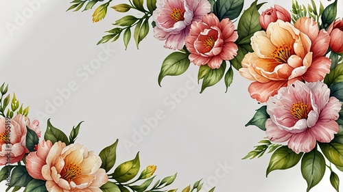 Wildflowers frame watercolor, Floral frame for wedding invitation card, white background