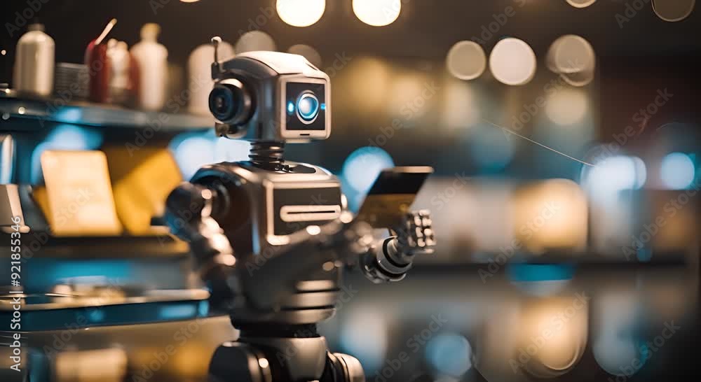 Robot with a credit card. Robot with a credit card.