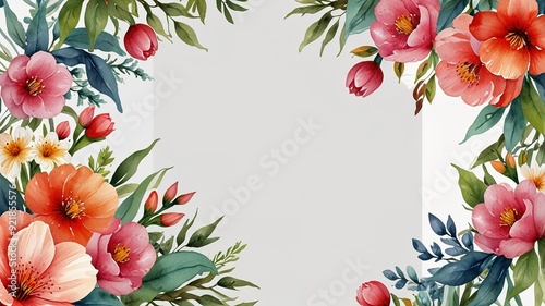 Wildflowers frame watercolor, Floral frame for wedding invitation card, white background